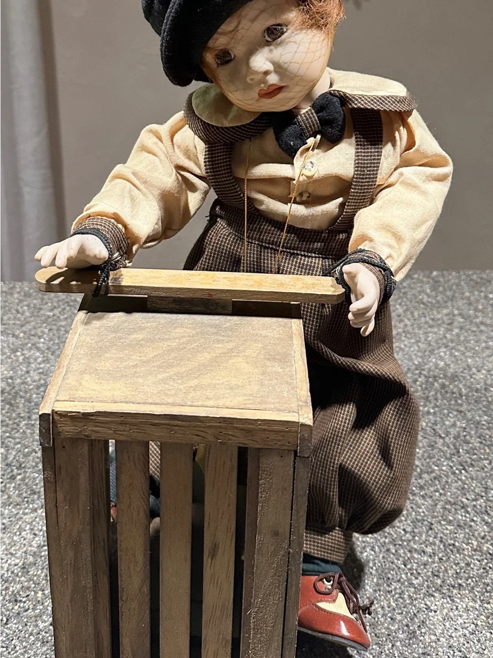 1994 Vintage Franklin Heirloom Porcelain Boy Doll Frankie with Coca-Cola Crate